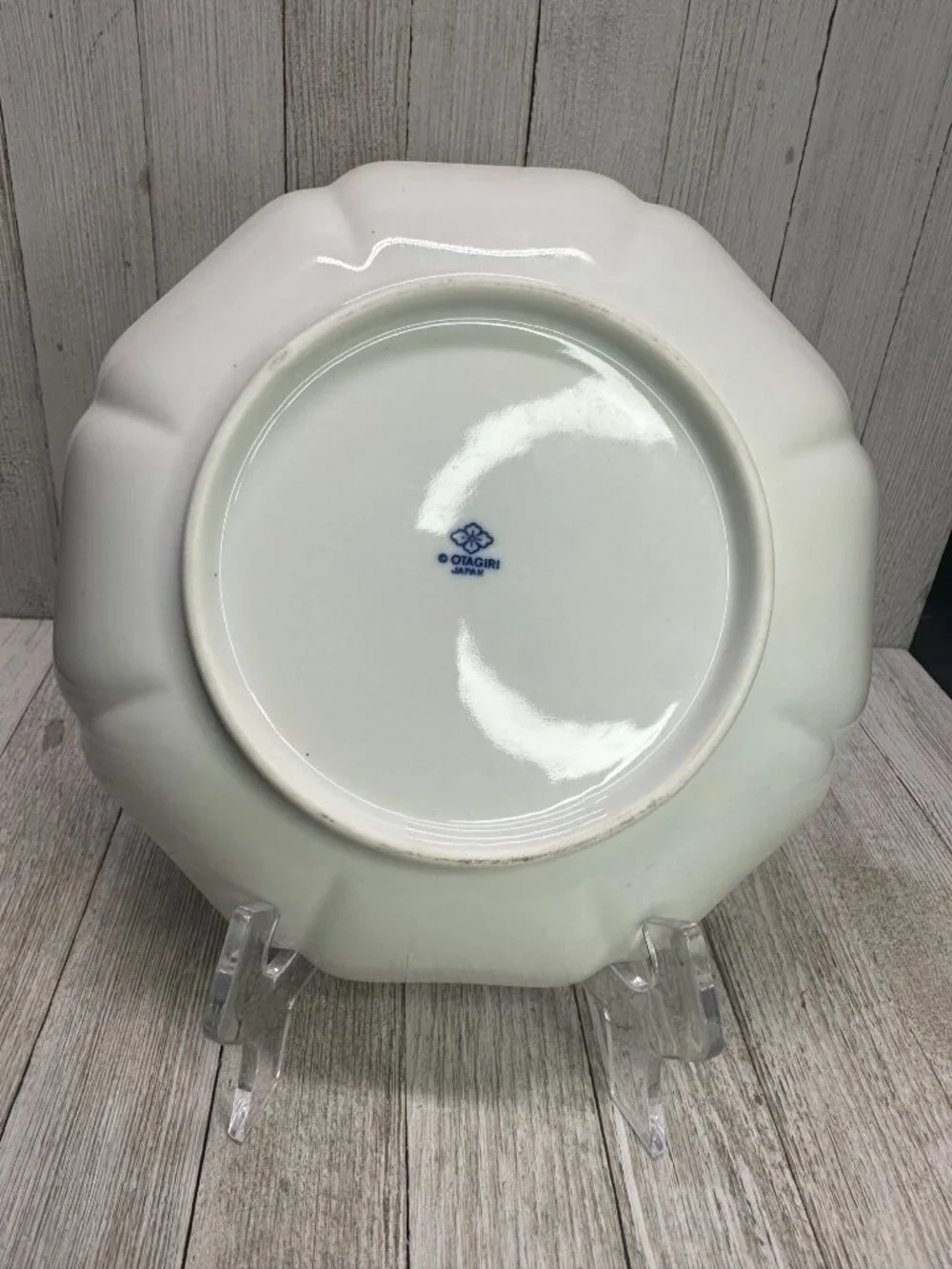 Vtg Otagiri Plate Octagonal Lotus & Hummingbird Design Blue Trim 8.5'' Japan